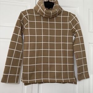 J Crew  WMS Sm Funnel Neck Sweater, Camel &White Window Pane Quiet Luxury